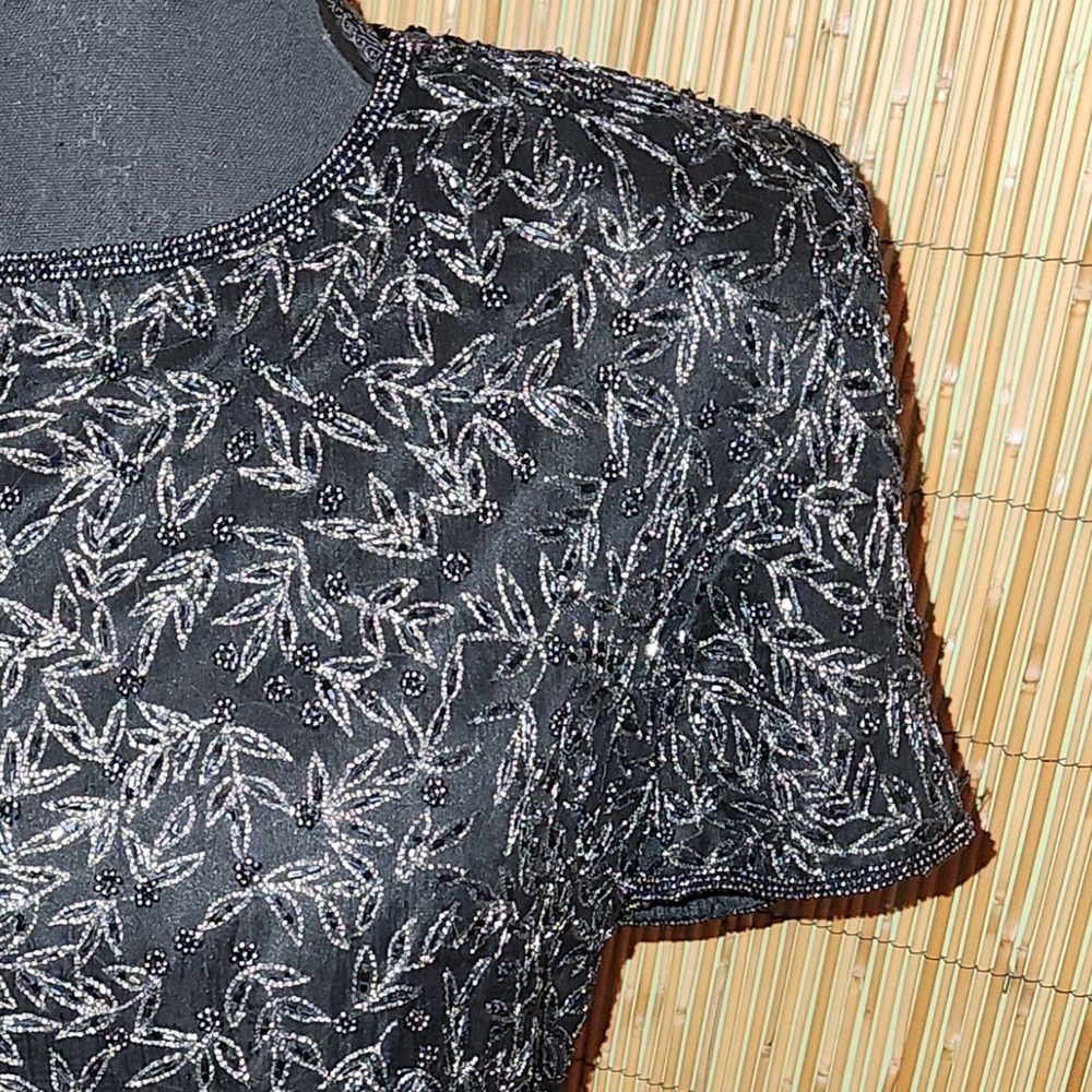 Vintage Glamour Black Silk Beaded Top Dark Whimsigoth Formal Party bust 36 38"